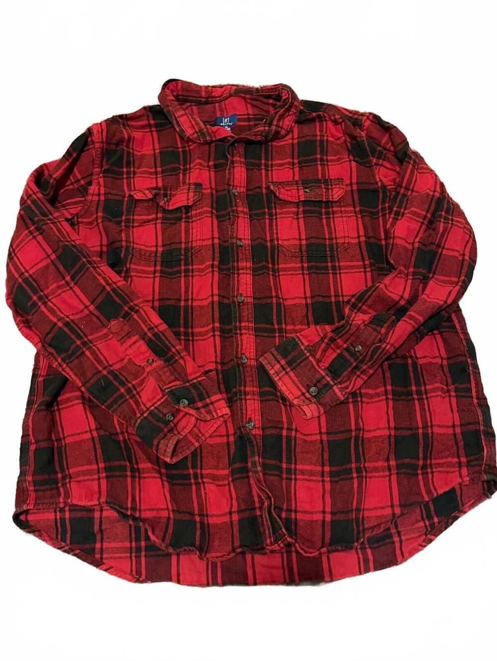 George XL Red Black Plaid Flannel Button Up Shirt Grunge Lumberjack